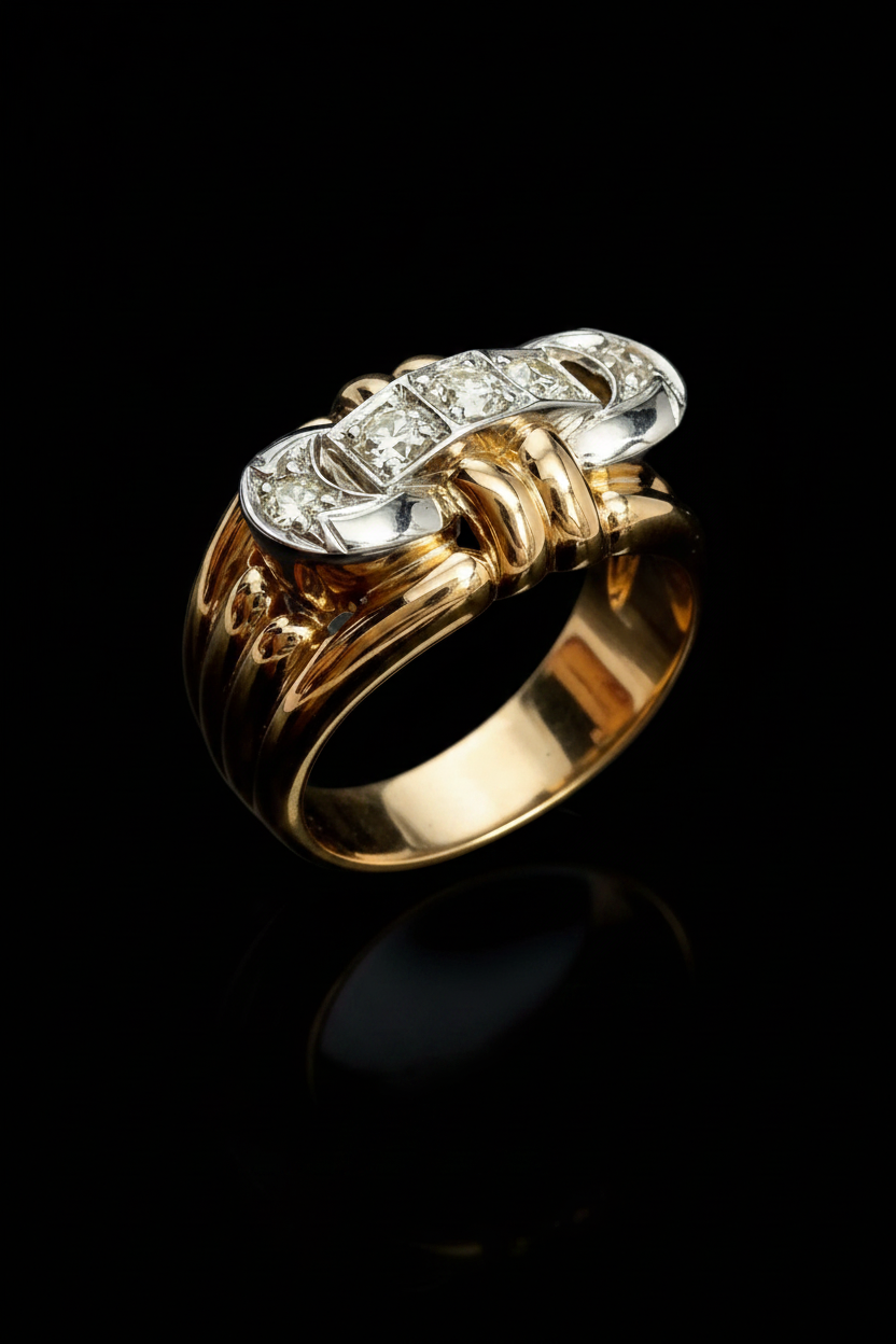 Anello a Fascia con Diamanti in Stile Art Déco