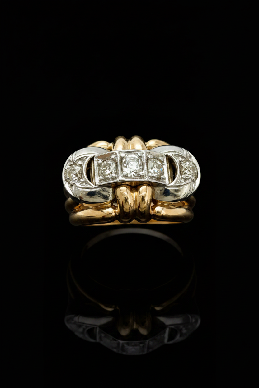 Anello a Fascia con Diamanti in Stile Art Déco