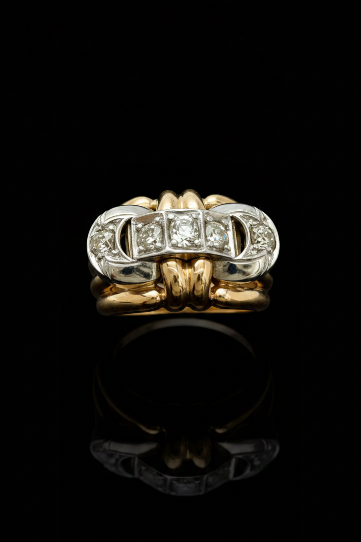 Anello a Fascia con Diamanti in Stile Art Déco