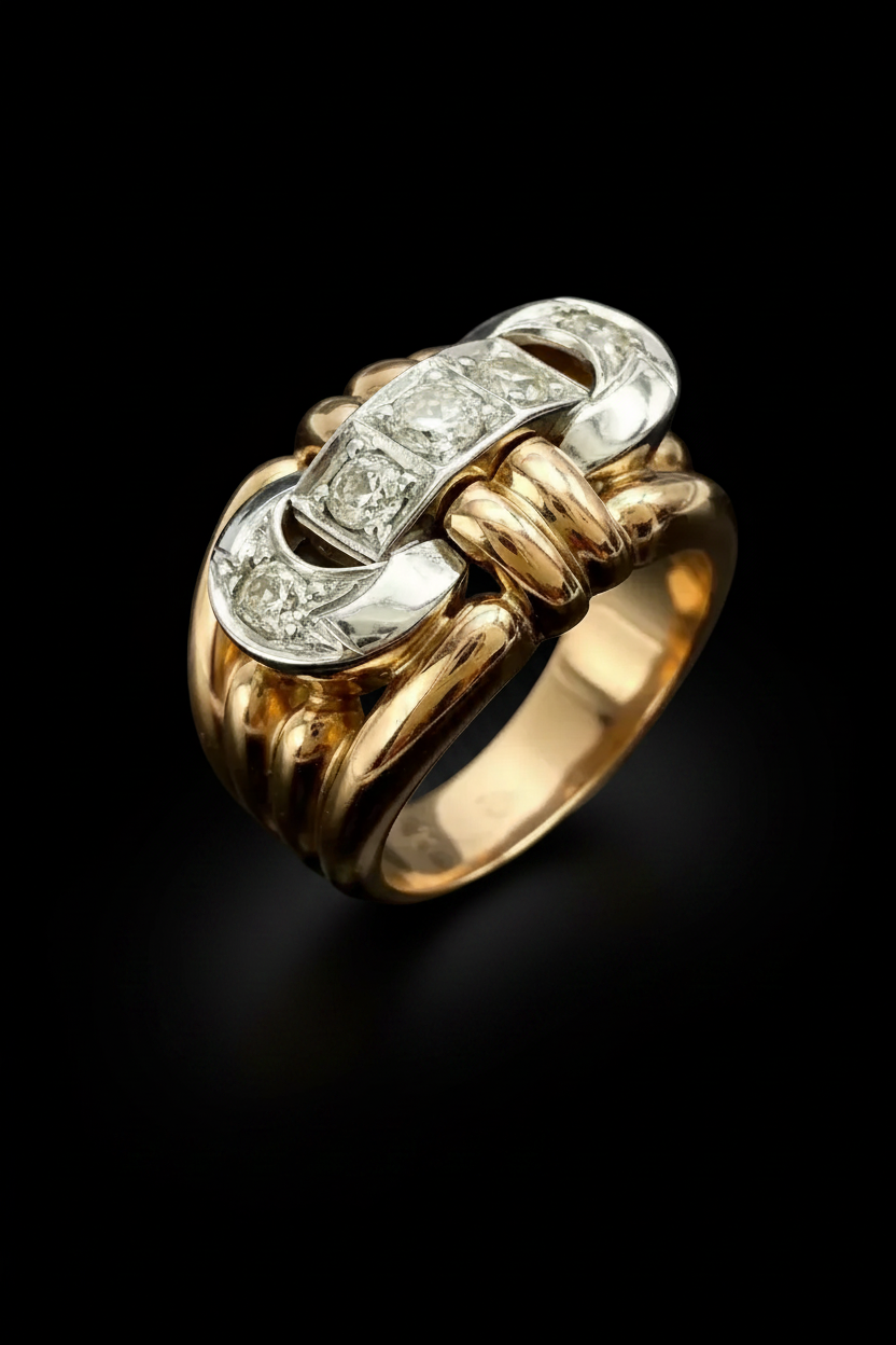 Anello a Fascia con Diamanti in Stile Art Déco