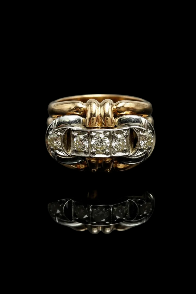 Anello a Fascia con Diamanti in Stile Art Déco