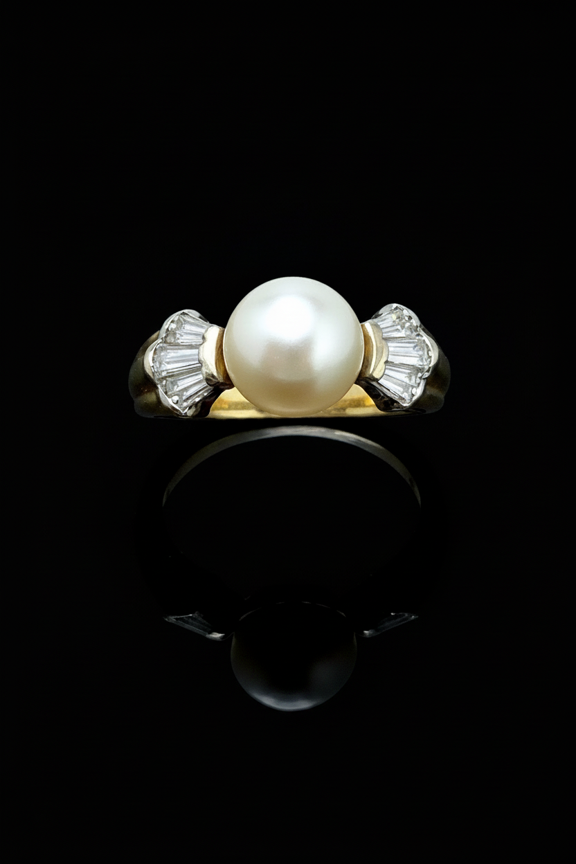 Anello con Perla e Diamanti