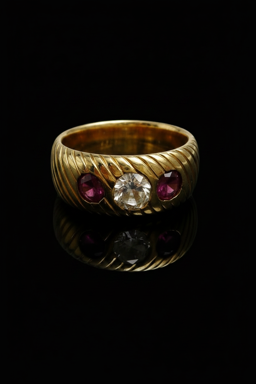 Anello a fascia Austro-Ungarico con diamante e rubini
