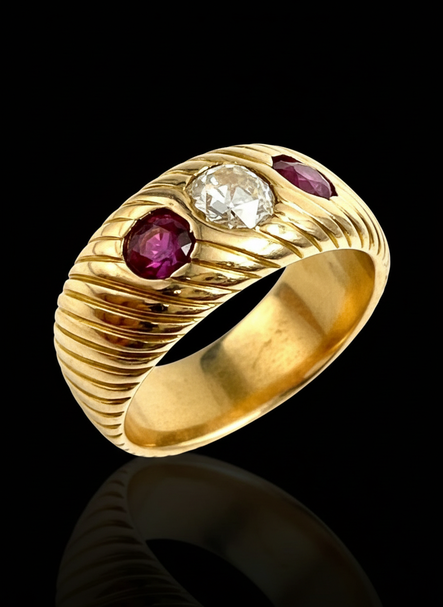 Anello a fascia Austro-Ungarico con diamante e rubini
