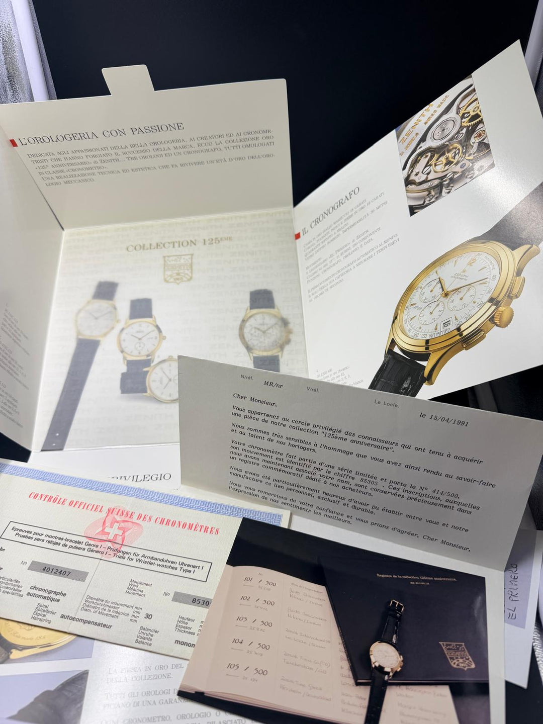 ZENITH EL PRIMERO "CENTENAIRE" — COLLEZIONE 125° ANNIVERSARIO | N° 414/500